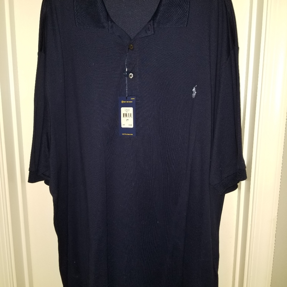 New Navy Ralph Lauren Polo Mens Big Tall Mesh Stretch Polo Shirt 3XLT, 3LT, Navy
